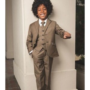 Classic Brown Vest and White Shirt Kids Set